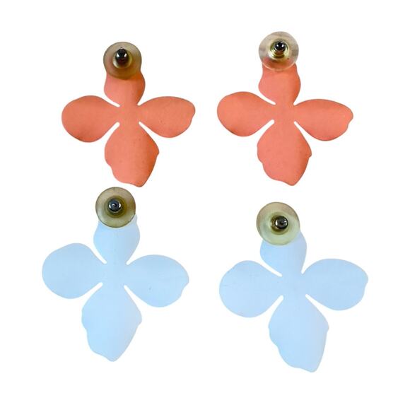 C&C California Set of 2 Flower Earrings Pierced Orange & White - Picture 2 of 5